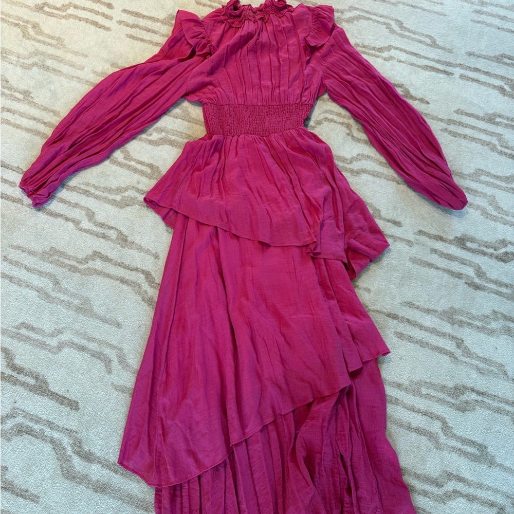 SHEIN Fuchsia Long Sleeve Ruffled Maxi Dress